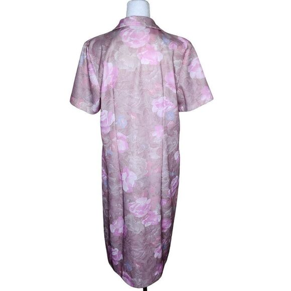 Vintage 70s Housecoat Day Dress Womens Size M Pink Polyester Pockets - Picture 5 of 10
